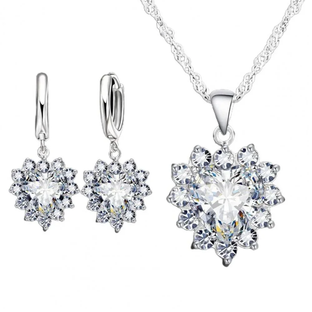 ❤️ NEW ❤️ Woman 925 Sterling Silver Earrings And Necklace Set Bundle Heart - Picture 1 of 4